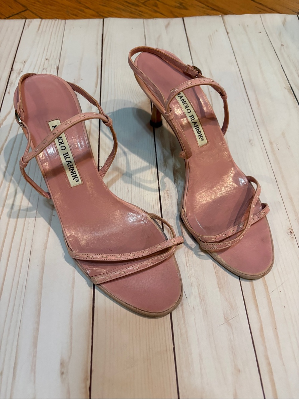 Manolo Blahnik Blush Pink Leather Strappy Stiletto Sandals - Picture 3 of 5